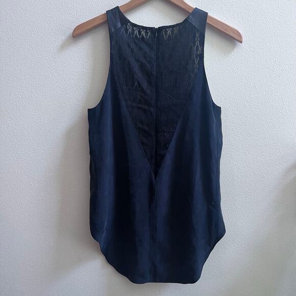 Rag & Bone Silk Round Neck Lace Leather Sleeveless Black Career Top Women's M - Picture 3 of 8